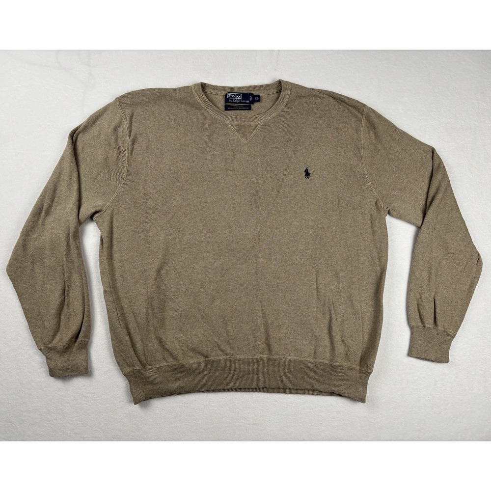 Polo Ralph Lauren Crewneck Sweater Tan Cotton Size XL